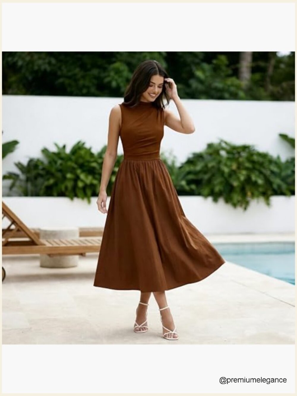 Women's Retro Half Collar Sleeveless Swing Dress with Pockets - Picture 6 of 7